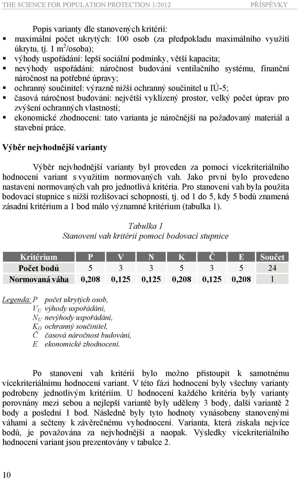 výrazně nižší ochranný součinitel u IÚ-5; časová náročnost budování: největší vyklízený prostor, velký počet úprav pro zvýšení ochranných vlastností; ekonomické zhodnocení: tato varianta je