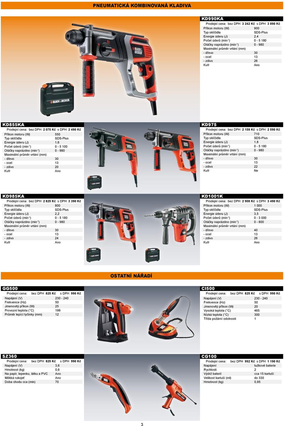 zdivo 20 KD975 : 2 158 Kč s DPH 2 590 Kč Příkon motoru (W) 710 Typ sklíčidla SDS-Plus Energie úderu (J) 1,8 Počet úderů (min -1 ) 0-5 180 Otáčky naprázdno (min -1 ) 0-980 - dřevo 30 - zdivo 22