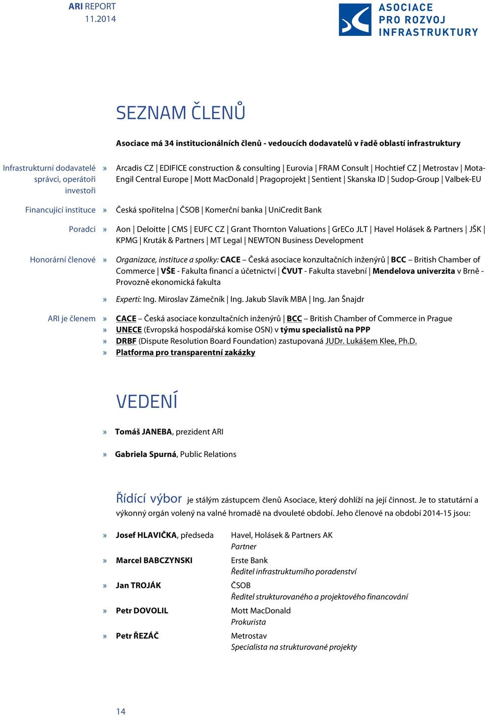 Komerční banka UniCredit Bank Poradci» Aon Deloitte CMS EUFC CZ Grant Thornton Valuations GrECo JLT Havel Holásek & Partners JŠK KPMG Kruták & Partners MT Legal NEWTON Business Development Honorární