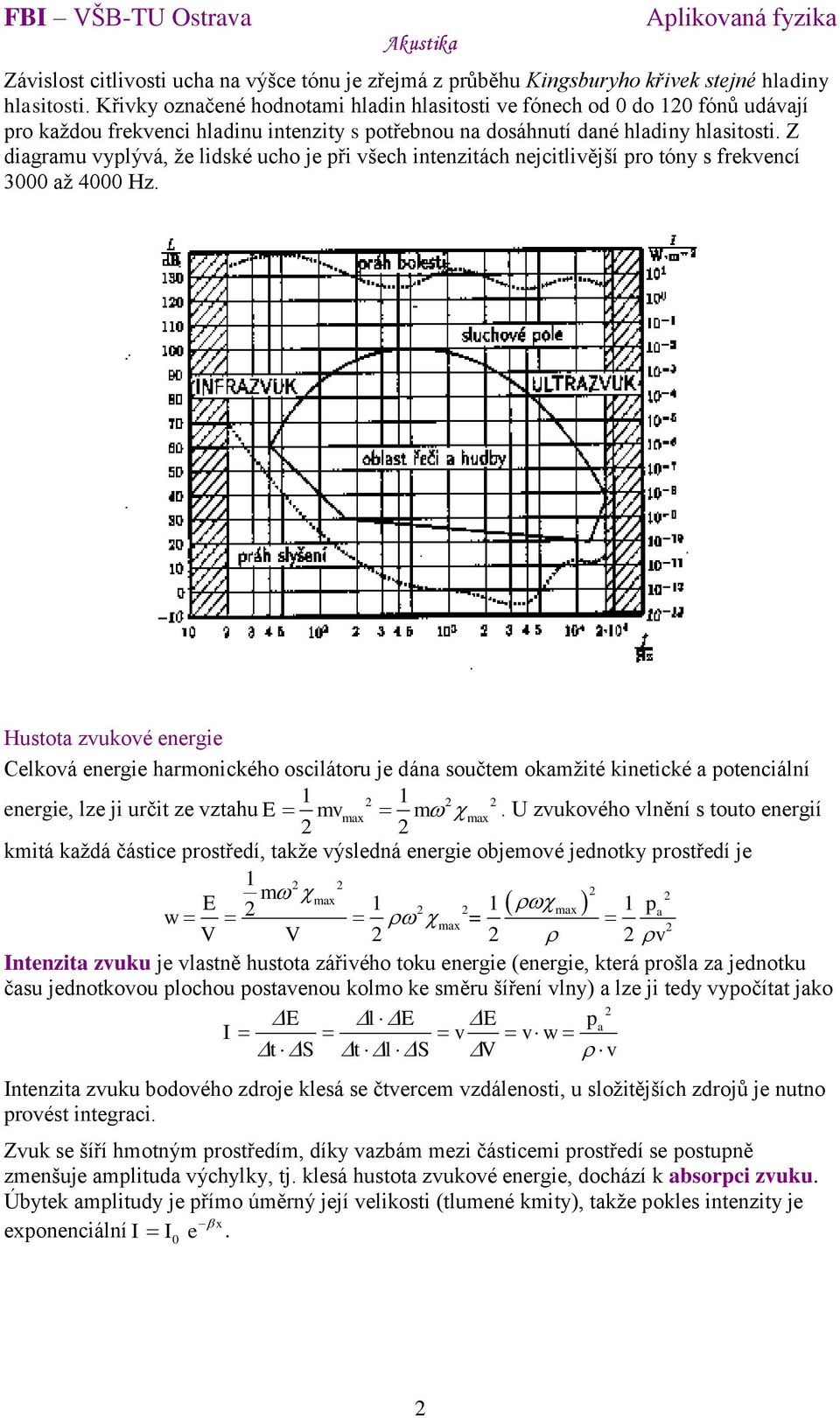 Z diagramu vyplývá, že lidské ucho je při všech intenzitách nejcitlivější pro tóny s frekvencí 3000 až 4000 Hz.