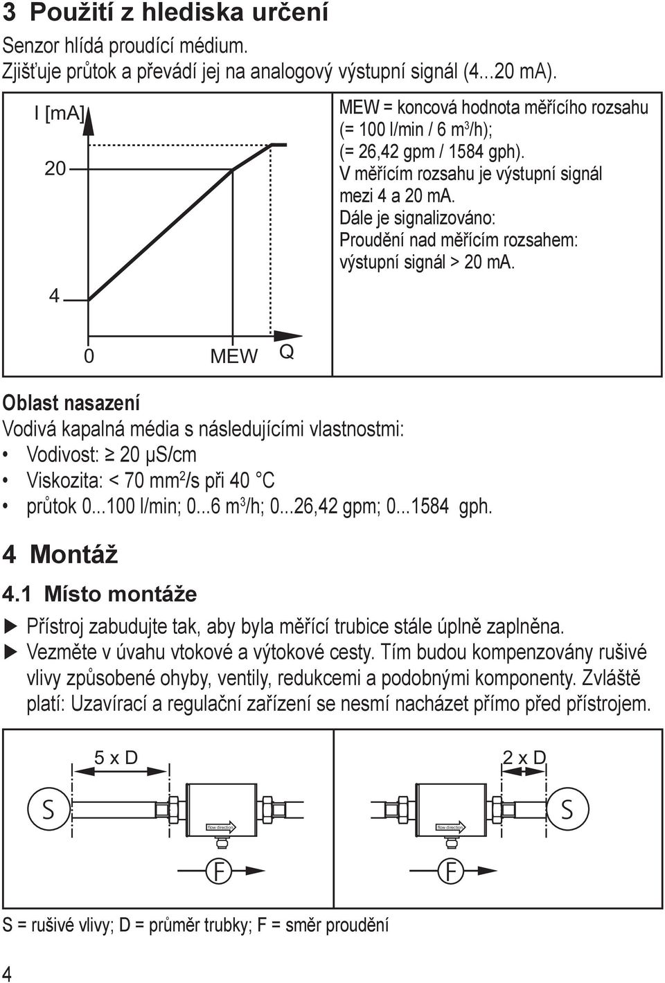 Dále je signalizováno: Proudění nad měřícím rozsahem: výstupní signál > 20 ma.