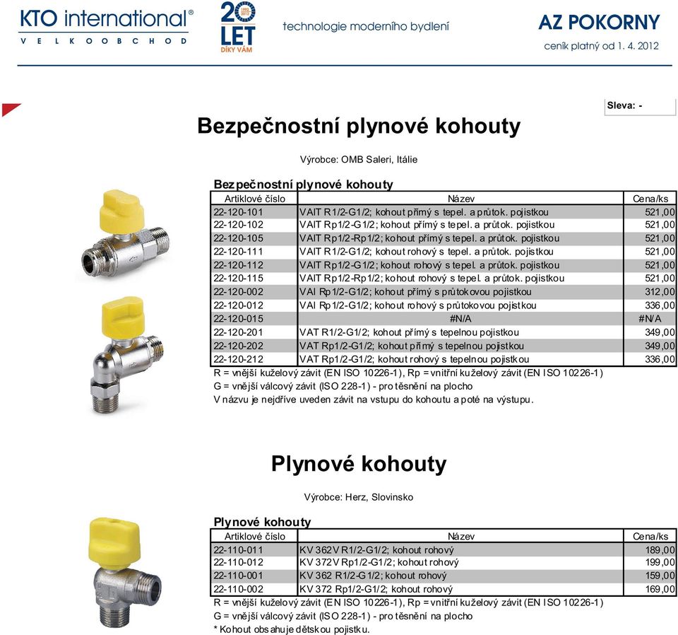 a průtok. pojistkou 521,00 22-120-112 VAIT Rp1/2-G1/2; kohout rohový s tepel. a průtok.