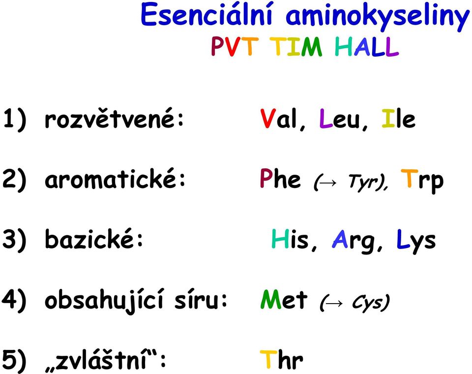 Phe ( Tyr), Trp 3) bazické: His, Arg, Lys