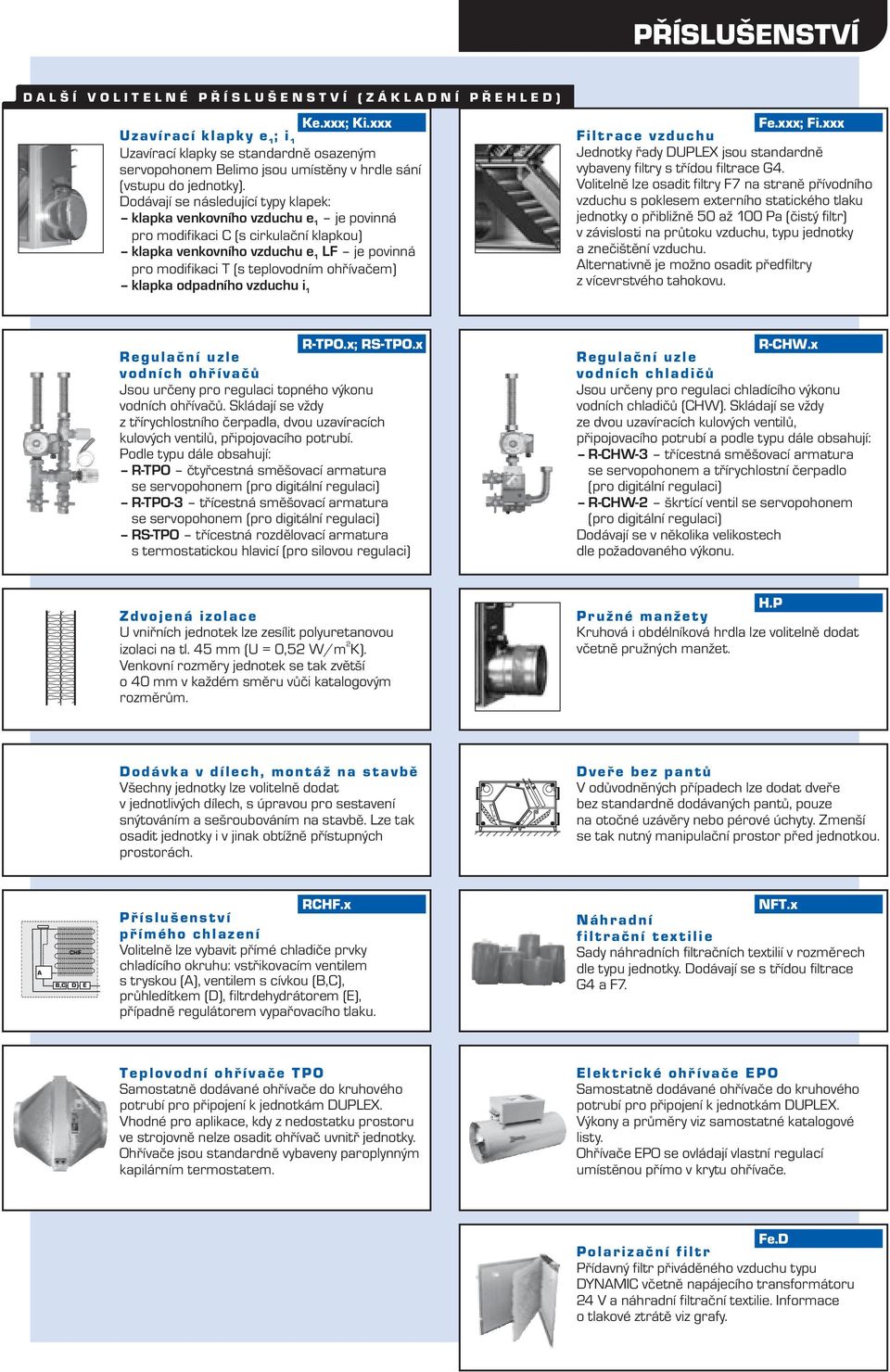 Dodávají se následující typy klapek: klapka venkovního vzduchu e1 je povinná pro modifikaci C (s cirkulační klapkou) klapka venkovního vzduchu e1 LF je povinná pro modifikaci T (s teplovodním