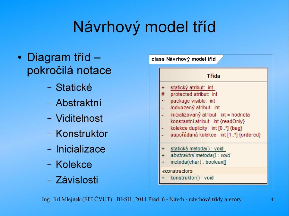 atribut: i nt {reado nly} - kol ekce dupl icity: i nt [0..*] {bag} - uspořádaná kol ekce: i nt [1.