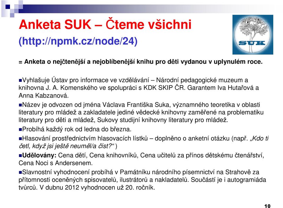 Název je odvozen od jména Václava Františka Suka, významného teoretika v oblasti literatury pro mládež a zakladatele jediné vědecké knihovny zaměřené na problematiku literatury pro děti a mládež,