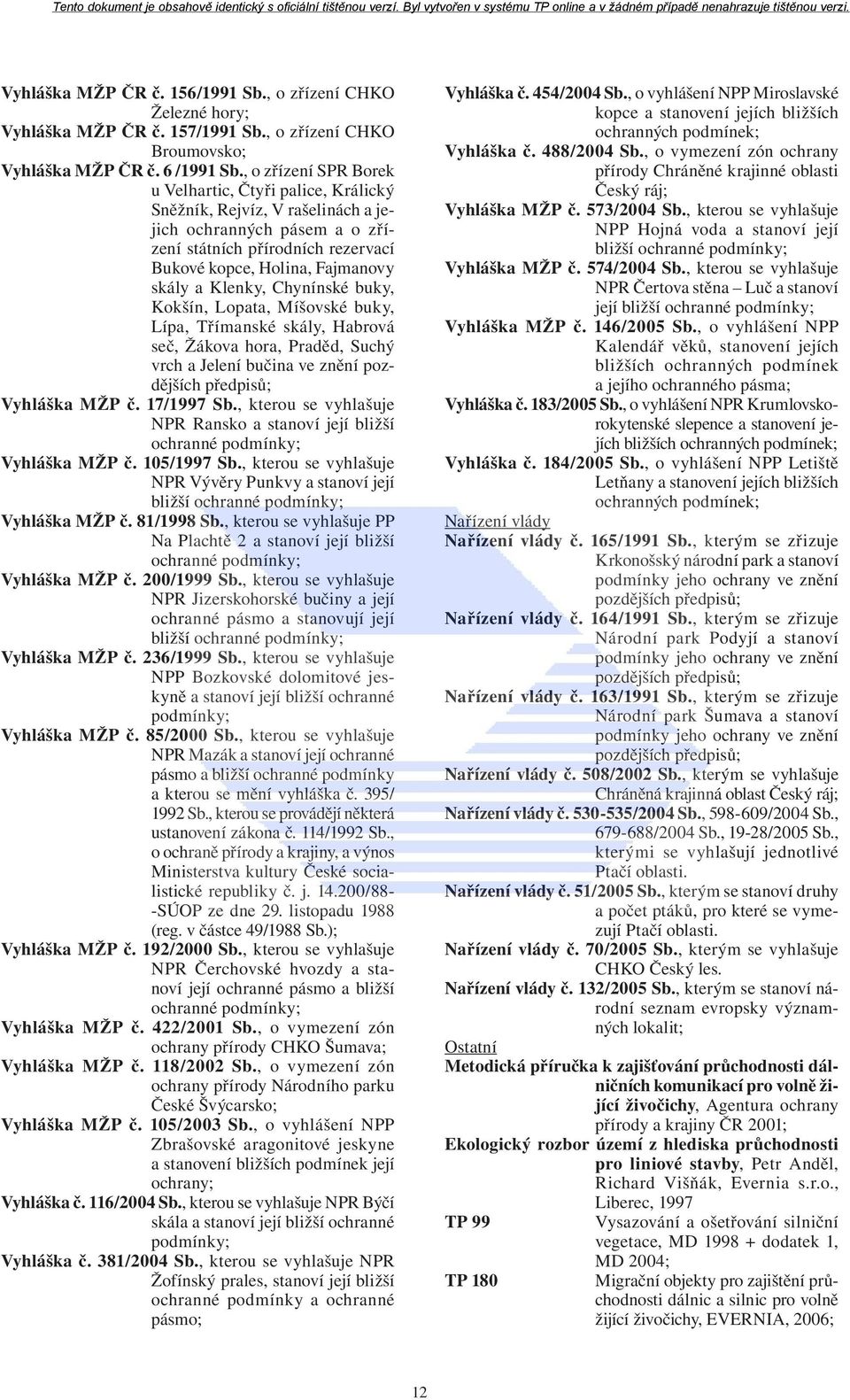 Klenky, Chynínské buky, Kokšín, Lopata, Míšovské buky, Lípa, Třímanské skály, Habrová seč, Žákova hora, Praděd, Suchý vrch a Jelení bučina ve znění pozdějších Vyhláška MŽP č. 17/1997 Sb.