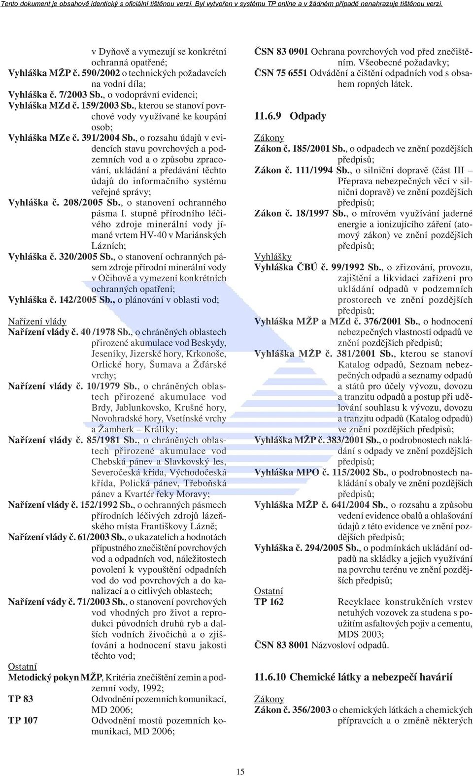 , o rozsahu údajů v evidencích stavu povrchových a podzemních vod a o způsobu zpracování, ukládání a předávání těchto údajů do informačního systému veřejné správy; Vyhláška č. 208/2005 Sb.