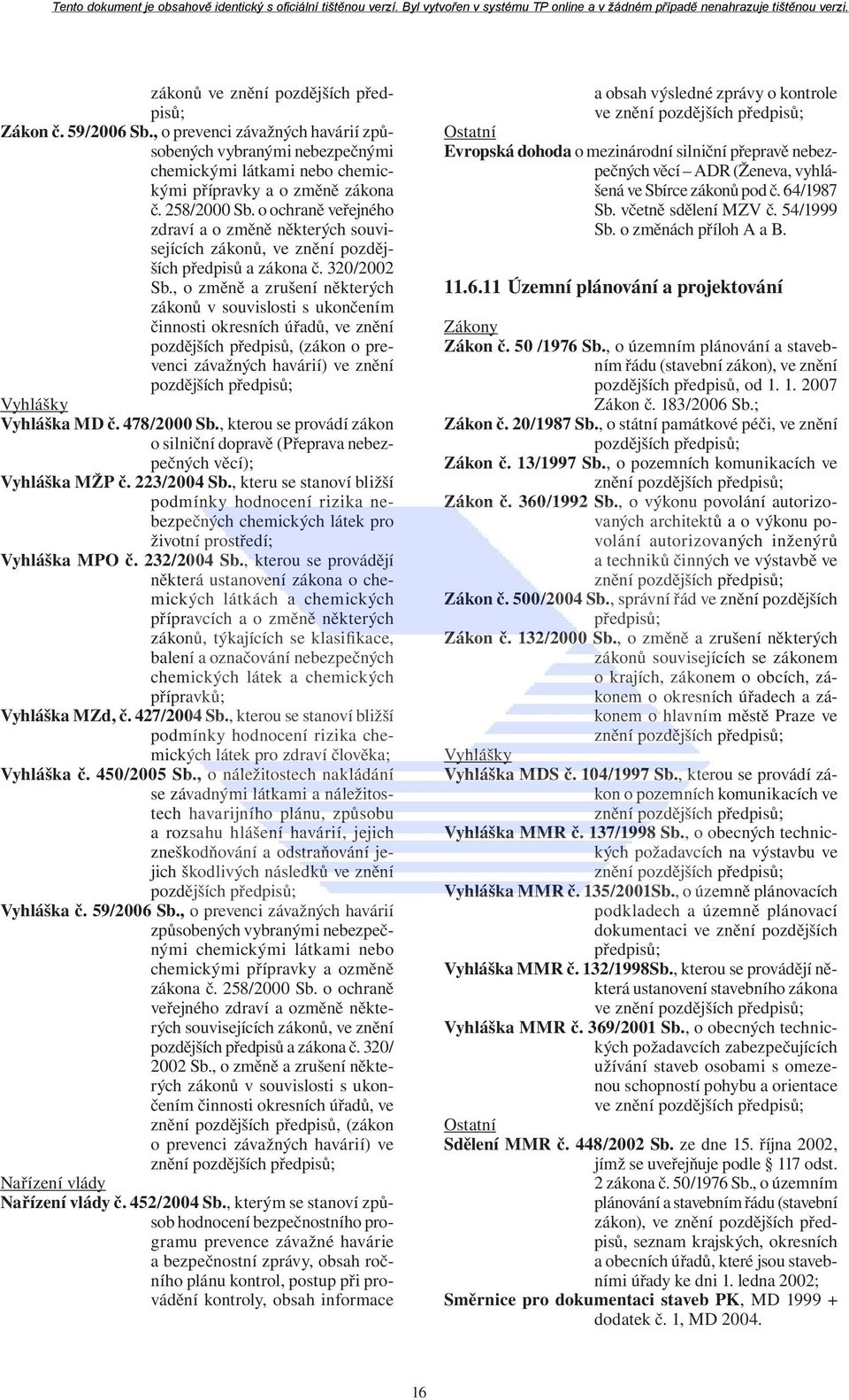 , o změně a zrušení některých zákonů v souvislosti s ukončením činnosti okresních úřadů, ve znění pozdějších předpisů, (zákon o prevenci závažných havárií) ve znění pozdějších Vyhlášky Vyhláška MD č.