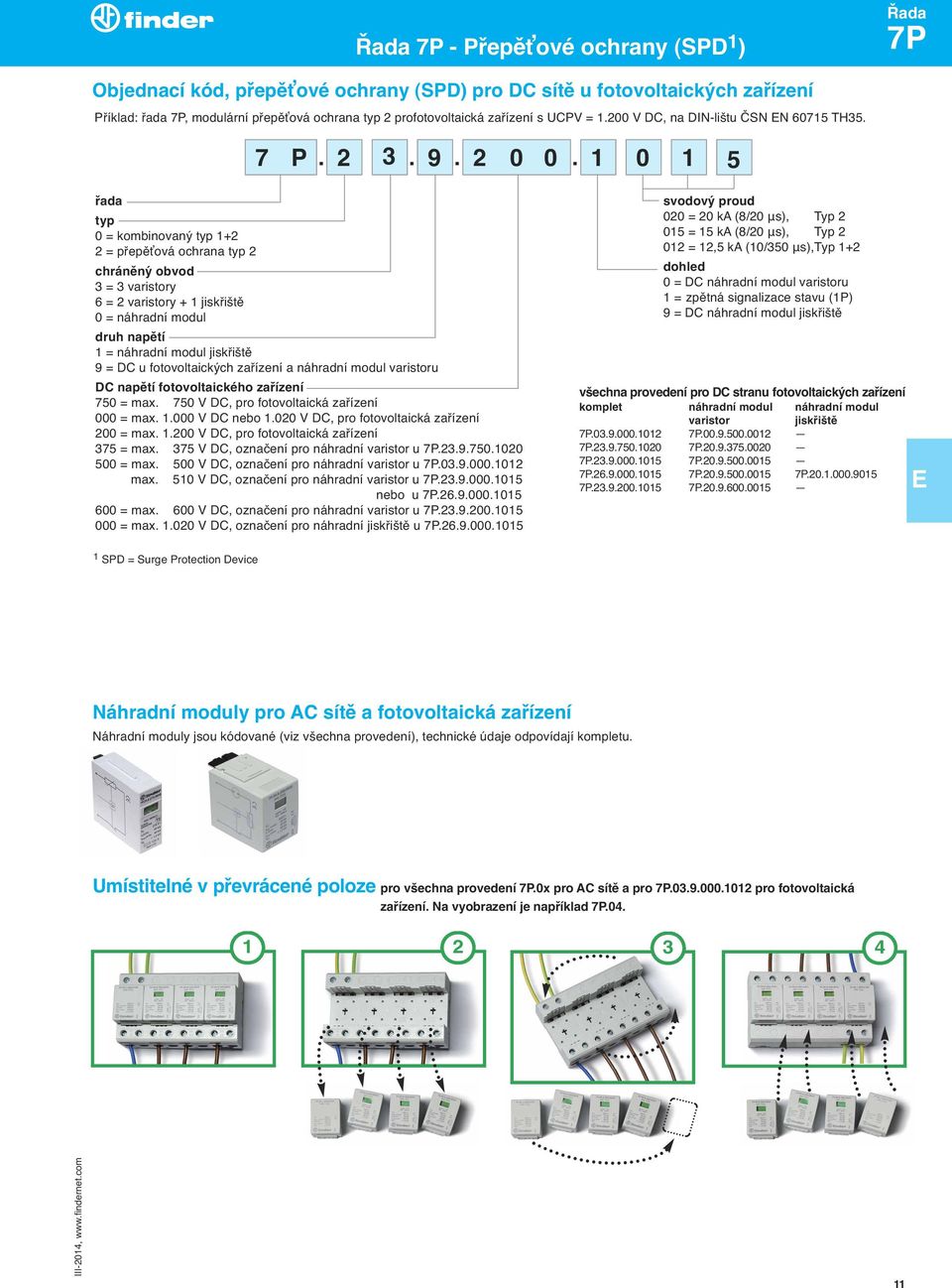 1 0 1 5 řada typ 0 = kombinovaný typ 1+2 2 = přepěťová ochrana typ 2 chráněny obvod 3 = 3 varistory 6 = 2 varistory + 1 jiskřiště 0 = náhradní modul druh napětí 1 = náhradní modul jiskřiště 9 = DC u