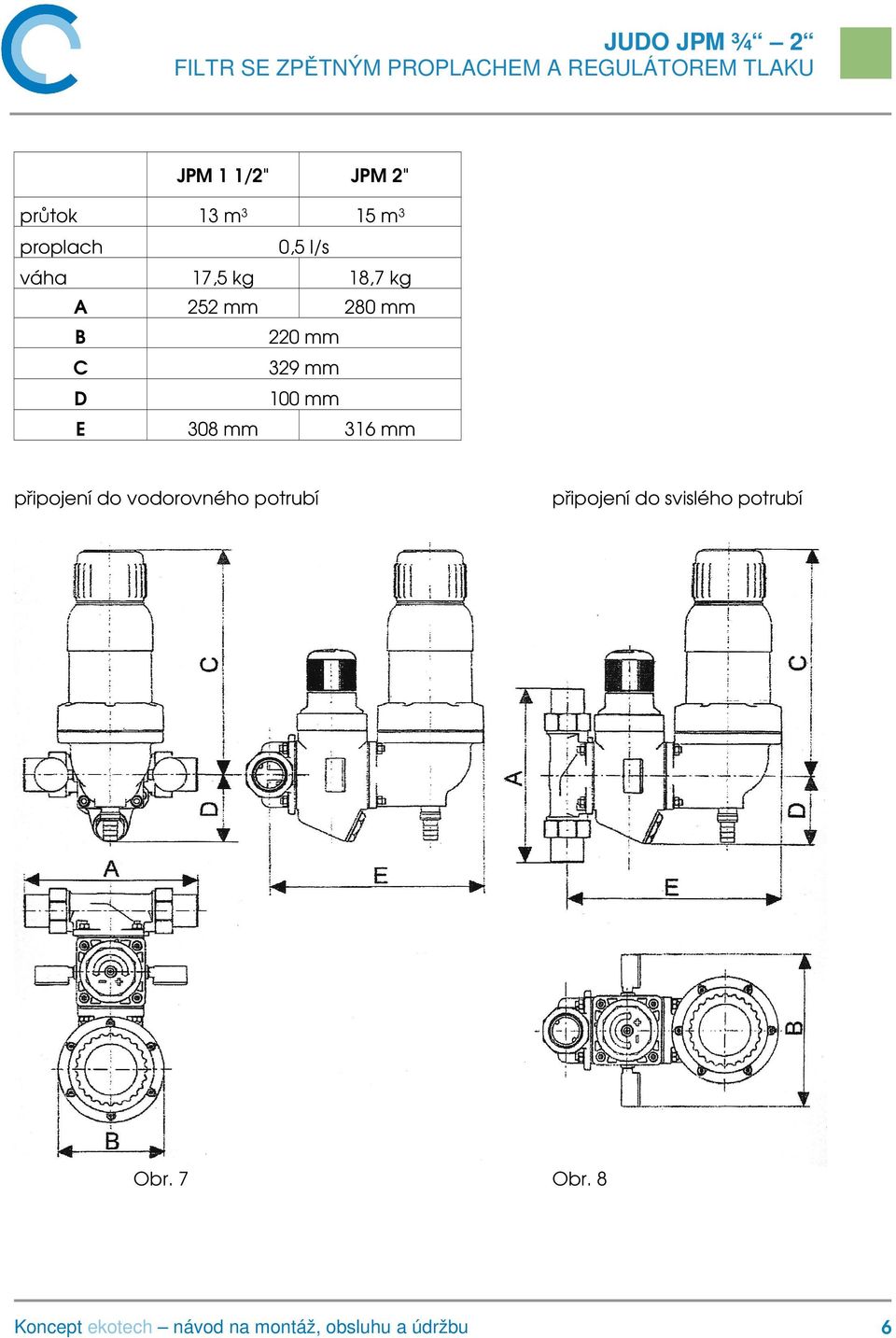 220 mm C 329 mm D 100 mm E 308 mm 316 mm připojení do