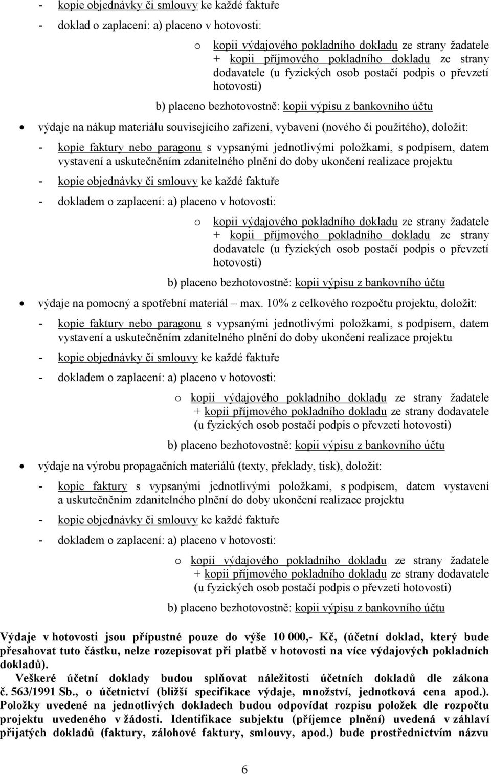 použitého), doložit: - kopie faktury nebo paragonu s vypsanými jednotlivými položkami, s podpisem, datem vystavení a uskutečněním zdanitelného plnění do doby ukončení realizace projektu - kopie