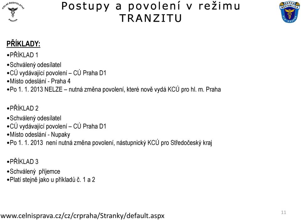 Praha PŘÍKLAD 2 Schválený odesílatel CÚ vydávající povolení CÚ Praha D1 Místo odeslání - Nupaky Po 1.