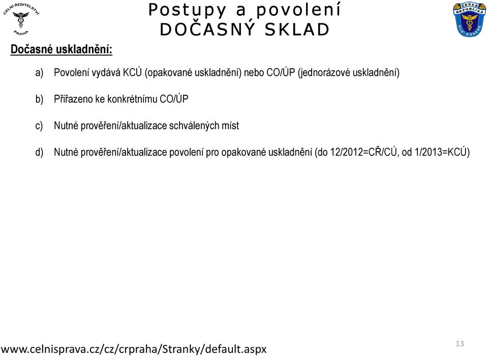 konkrétnímu CO/ÚP c) Nutné prověření/aktualizace schválených míst d) Nutné