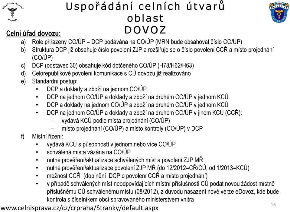 postup: DCP a doklady a zboží na jednom CO/ÚP DCP na jednom CO/ÚP a doklady a zboží na druhém CO/ÚP v jednom KCÚ DCP a doklady na jednom CO/ÚP a zboží na druhém CO/ÚP v jednom KCÚ DCP na jednom CO/ÚP