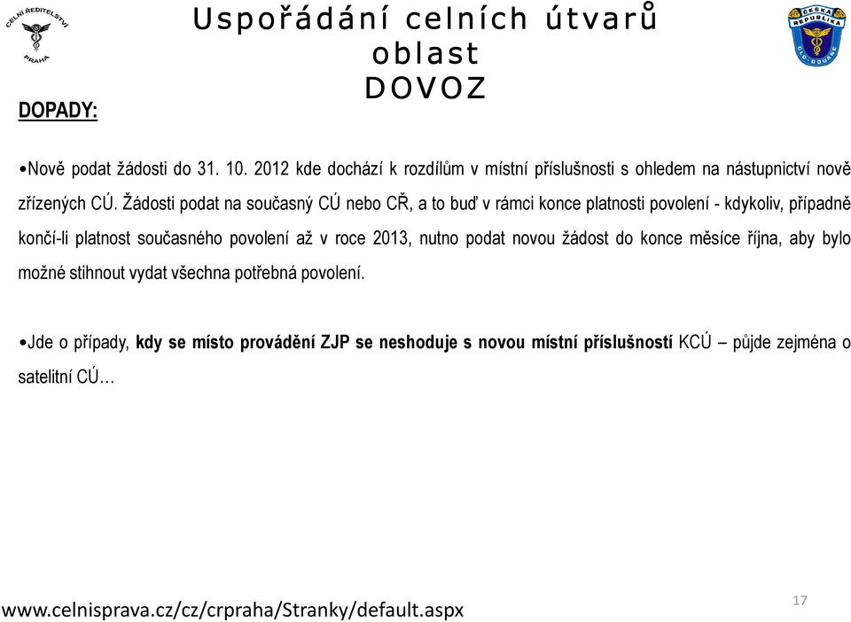 Žádosti podat na současný CÚ nebo CŘ, a to buď v rámci konce platnosti povolení - kdykoliv, případně končí-li platnost současného