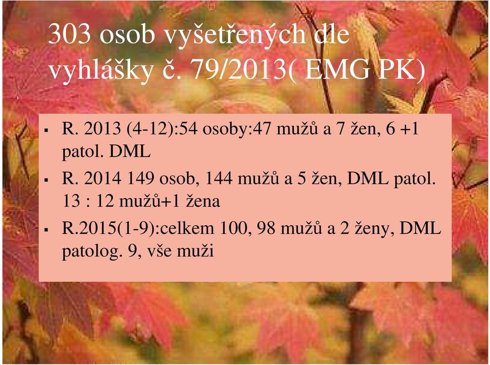 2014 149 osob, 144 mužů a 5 žen, DML patol.