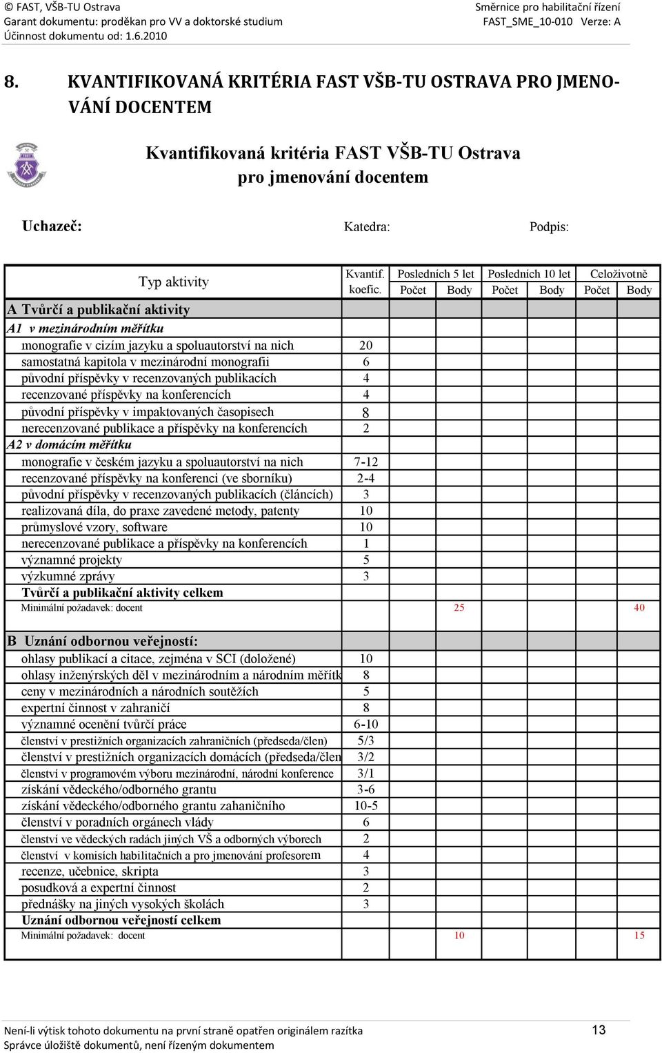 samostatná kapitola v mezinárodní monografii 6 původní příspěvky v recenzovaných publikacích 4 recenzované příspěvky na konferencích 4 původní příspěvky v impaktovaných časopisech 8 nerecenzované