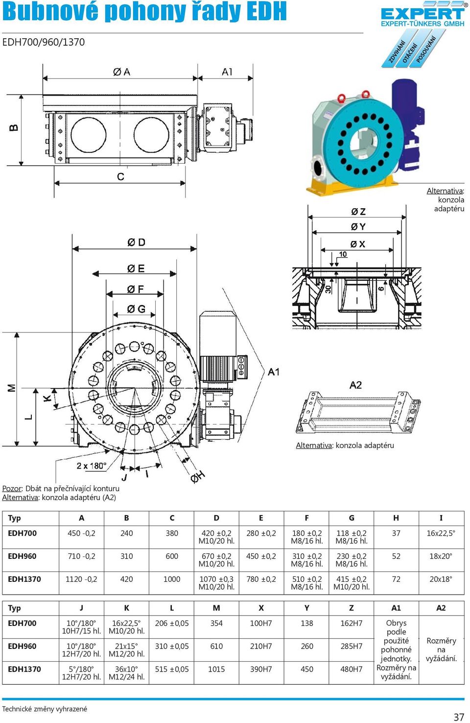 M8/16 hl. M10/20 hl. Typ J K L M X Y Z A1 A2 EDH700 10 /180 16x22,5 206 ±0,05 354 100H7 138 162H7 10H7/15 hl. M10/20 hl. EDH960 10 /180 21x15 310 ±0,05 610 210H7 260 285H7 12H7/20 hl. M12/20 hl.