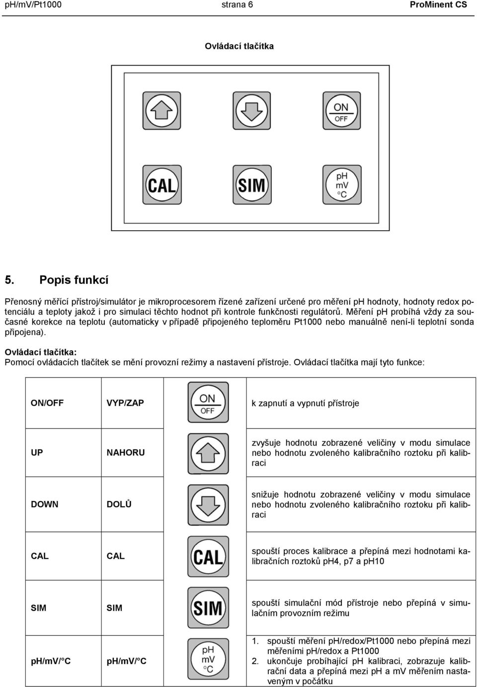 funkčnosti regulátorů. Měření ph probíhá vždy za současné korekce na teplotu (automaticky v případě připojeného teploměru Pt1000 nebo manuálně není-li teplotní sonda připojena).