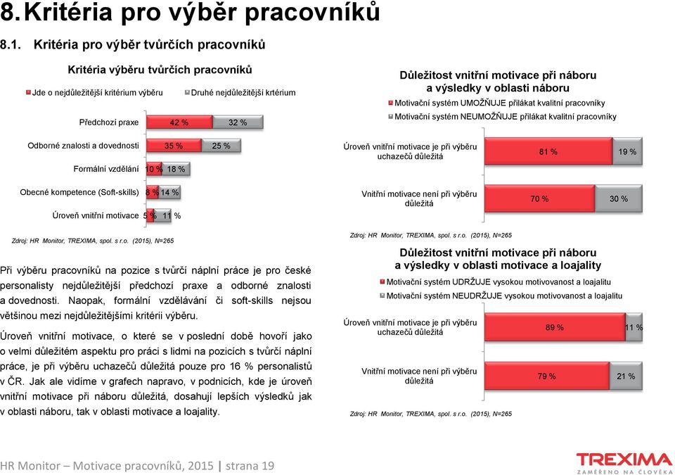 při náboru a výsledky v oblasti náboru Motivační systém UMOŢŇUJE přilákat kvalitní pracovníky Motivační systém NEUMOŢŇUJE přilákat kvalitní pracovníky Odborné znalosti a dovednosti 35 % 25 % Úroveň