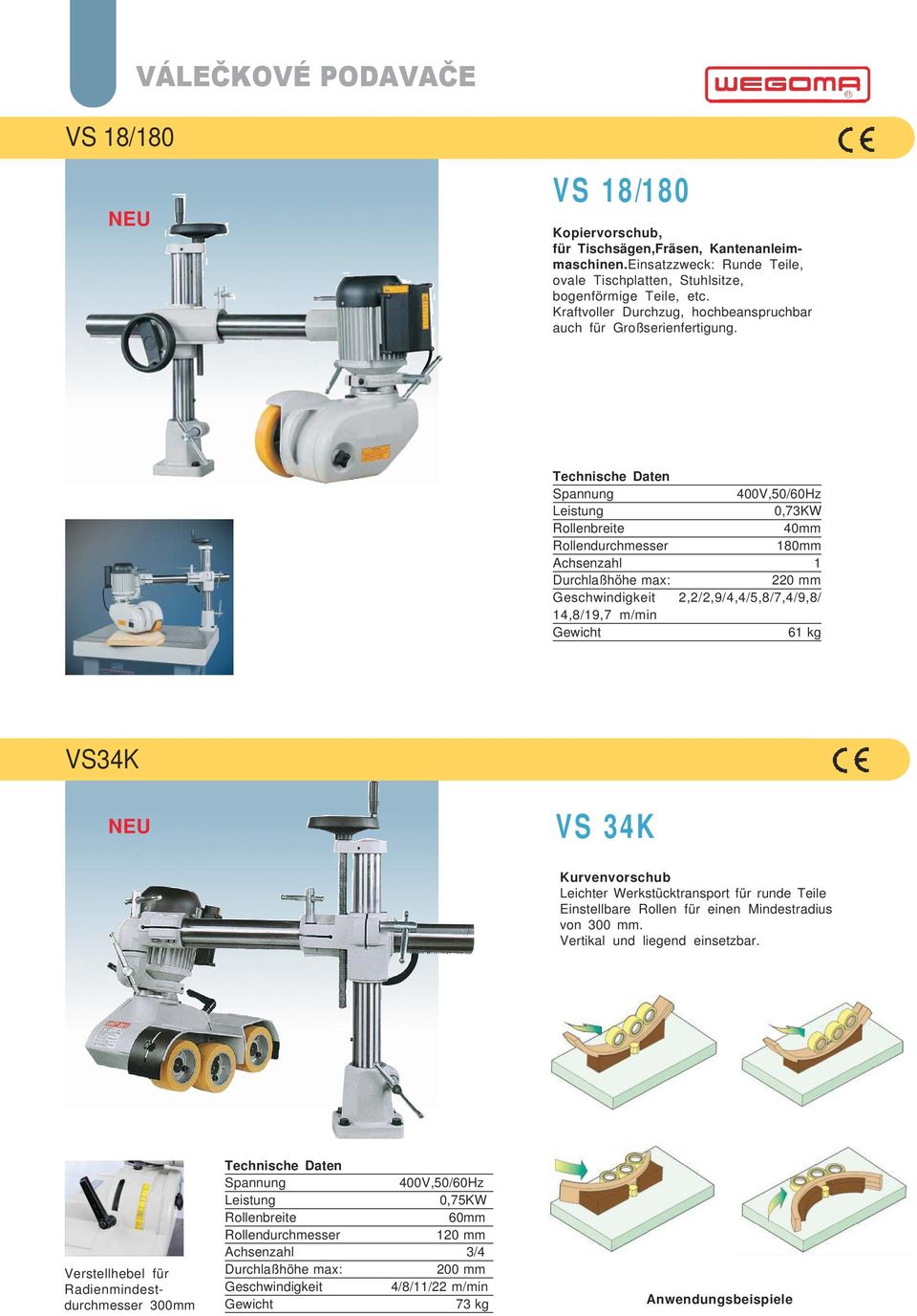 Technische Daten Spannung 400V,50/60Hz Leistung 0,73KW Rollenbreite 40mm Rollendurchmesser 180mm Achsenzahl 1 Durchlaßhöhe max: 220 mm Geschwindigkeit 2,2/2,9/4,4/5,8/7,4/9,8/ 14,8/19,7 m/min Gewicht