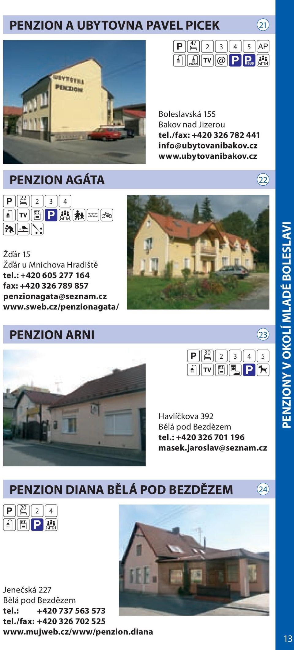 cz/penzionagata/ PENZION ARNI 3 30 P 3 4 5 Havlíčkova 39 Bělá pod Bezdězem tel.: +40 36 701 196 masek.jaroslav@seznam.