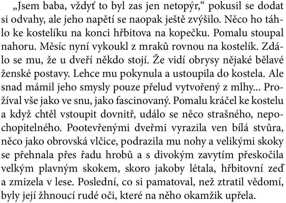 Ale snad mámil jeho smysly pouze přelud vytvořený z mlhy... Prožíval vše jako ve snu, jako fascinovaný.