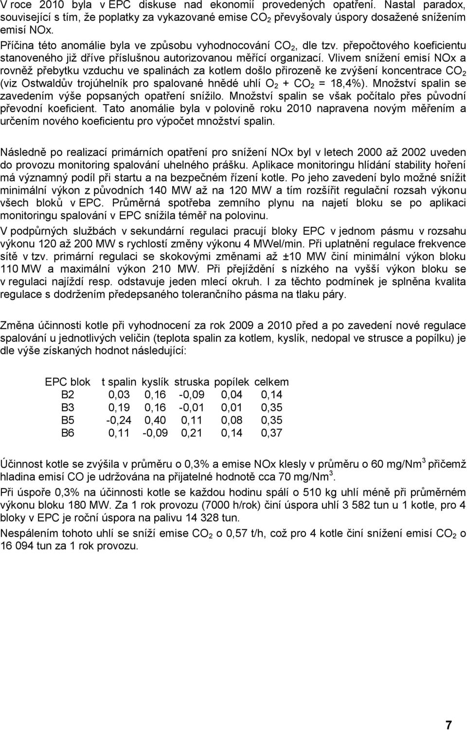 Vlivem sníţení emisí NOx a rovněţ přebytku vzduchu ve spalinách za kotlem došlo přirozeně ke zvýšení koncentrace CO 2 (viz Ostwaldův trojúhelník pro spalované hnědé uhlí O 2 + CO 2 = 18,4%).