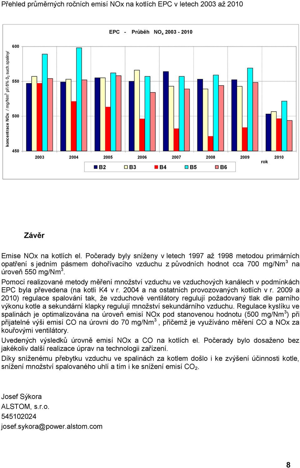 NOx na kotlích el. Počerady byly sníţeny v letech 1997 aţ 1998 metodou primárních opatření s jedním pásmem dohořívacího vzduchu z původních hodnot cca 700 mg/nm 3 na úroveň 550 mg/nm 3.