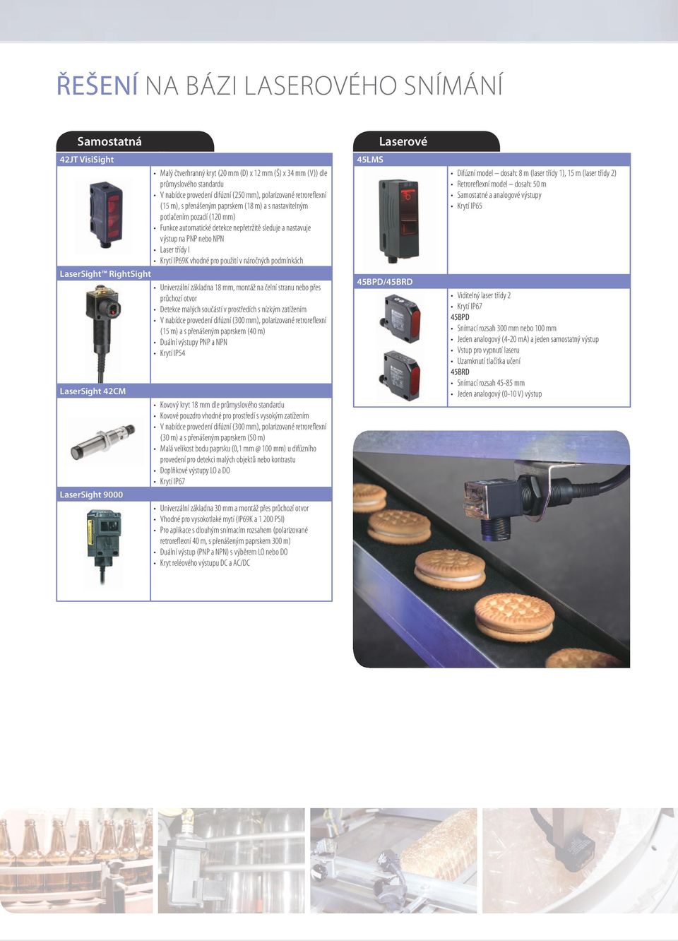 třídy I Krytí IP69K vhodné pro použití v náročných podmínkách LaserSight RightSight Univerzální základna 18 mm, montáž na čelní stranu nebo přes průchozí otvor Detekce malých součástí v prostředích s