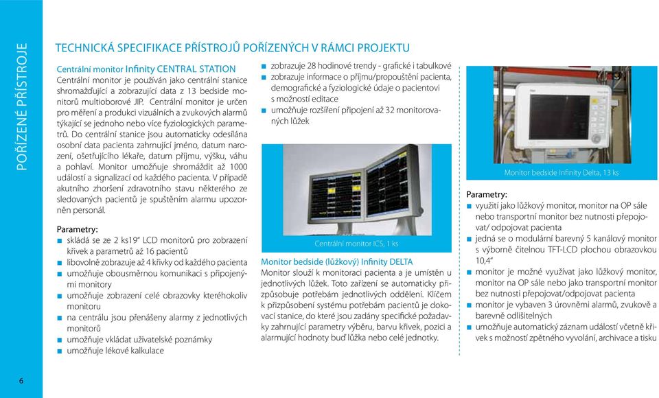 Do centrální stanice jsou automaticky odesílána osobní data pacienta zahrnující jméno, datum narození, ošetřujícího lékaře, datum příjmu, výšku, váhu a pohlaví.