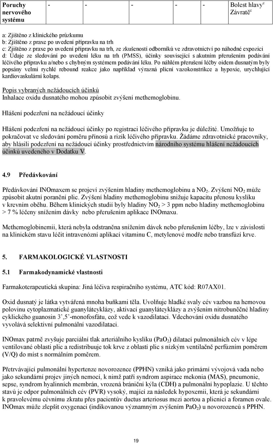 systémem podávání léku. Po náhlém přerušení léčby oidem dusnatým byly popsány velmi rychlé rebound reakce jako například výrazná plicní vazokonstrikce a hypoxie, urychlující kardiovaskulární kolaps.