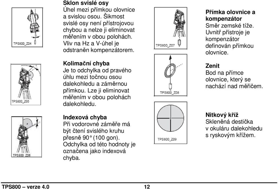 Lze ji eliminovat měřením v obou polohách dalekohledu. Indexová chyba Při vodorovné záměře má být čtení svislého kruhu přesně 90 (100 gon).