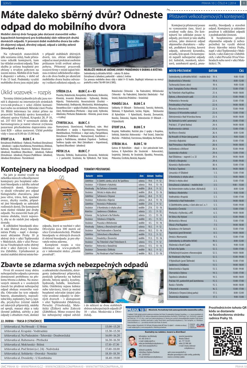 Na vybraných stanovištích (dle seznamu níže), bude přistaveno několik kontejnerů, kam lze vkládat uvedené odpady. Tato služba je určena bezplatně pro občany s trvalým pobytem na území města.