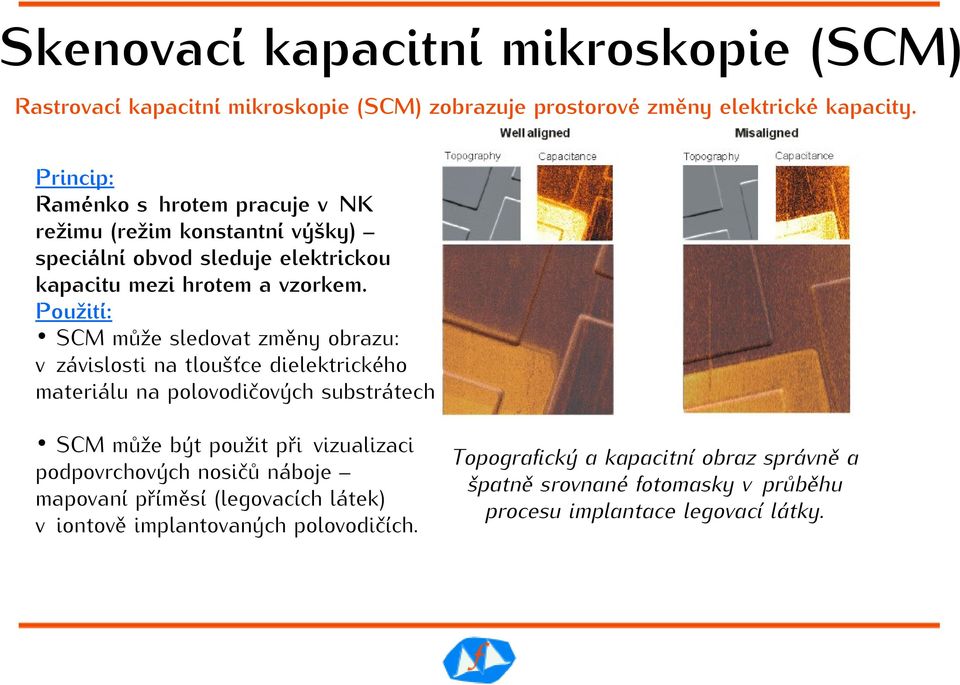 Použití: SCM může sledovat změny obrazu: v závislosti na tloušťce dielektrického materiálu na polovodičových substrátech SCM může být použit při vizualizaci