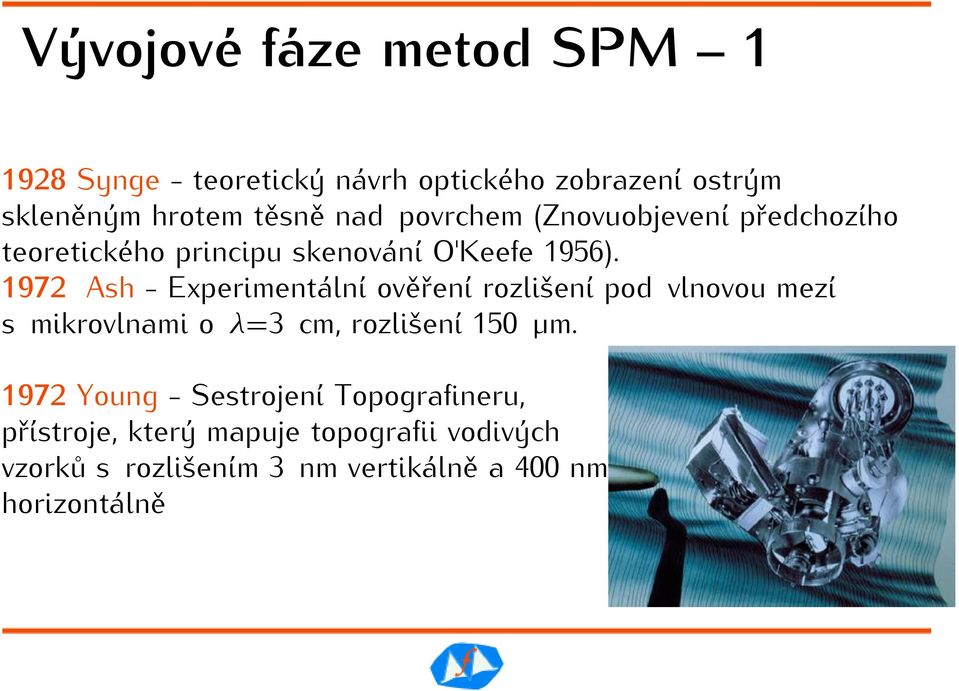 1972 Ash - Experimentální ověření rozlišení pod vlnovou mezí s mikrovlnami o λ=3 cm, rozlišení 150 μm.