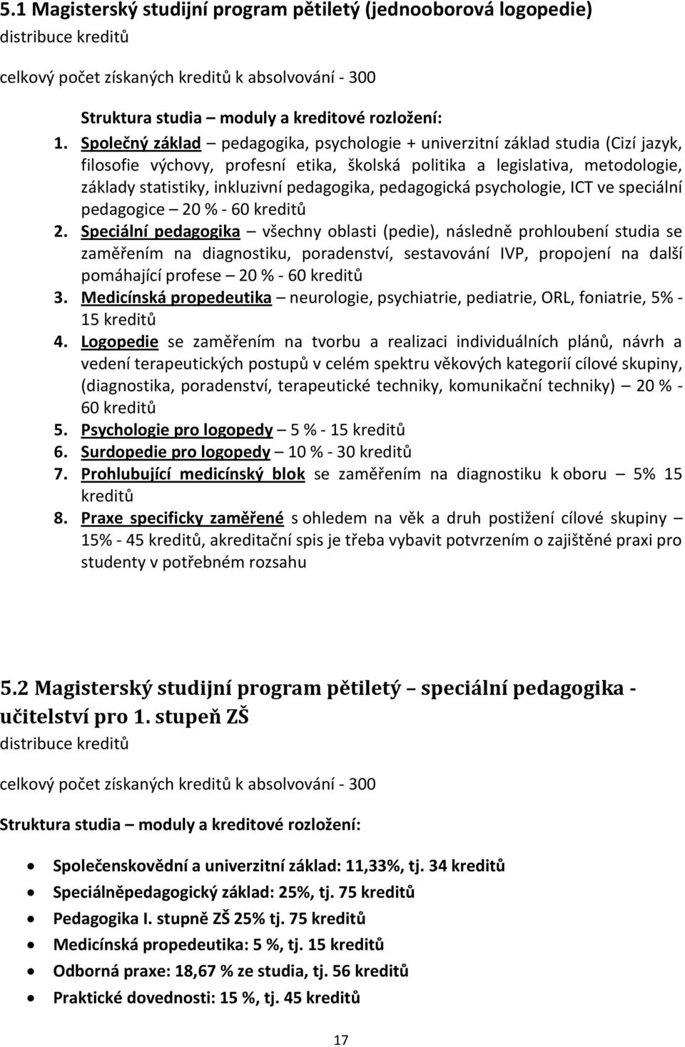 pedagogika, pedagogická psychologie, ICT ve speciální pedagogice 20 % - 60 kreditů 2.