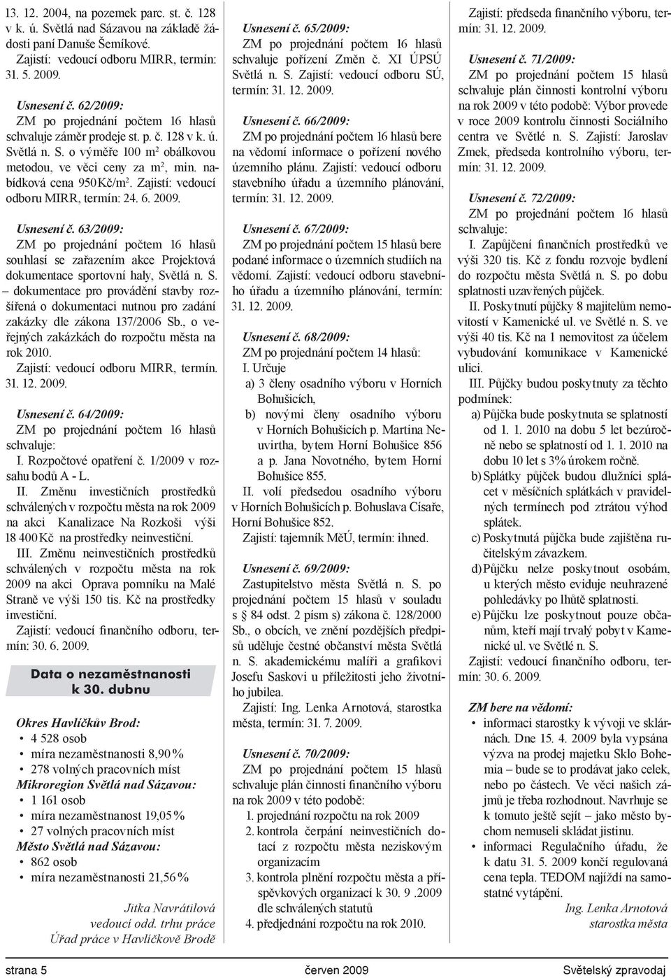 Zajistí: vedoucí odboru MIRR, termín: 24. 6. 2009. Usnesení č. 63/2009: ZM po projednání počtem 16 hlasů souhlasí se zařazením akce Projektová dokumentace sportovní haly, Sv