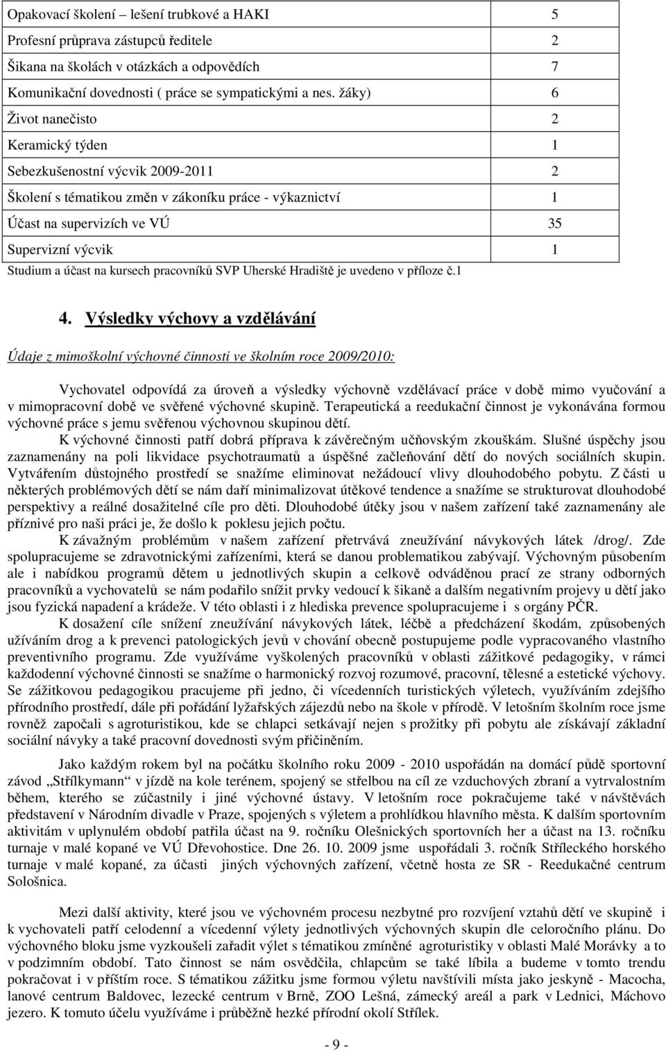 účast na kursech pracovníků SVP Uherské Hradiště je uvedeno v příloze č.1 4.