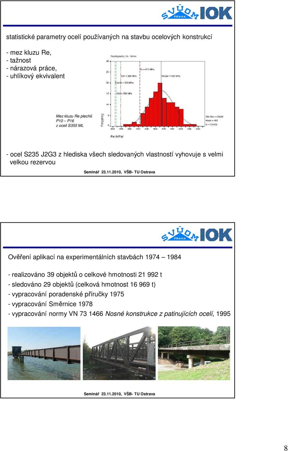 aplikací na experimentálních stavbách 1974 1984 - realizováno 39 objektů o celkové hmotnosti 21 992 t - sledováno 29 objektů (celková hmotnost