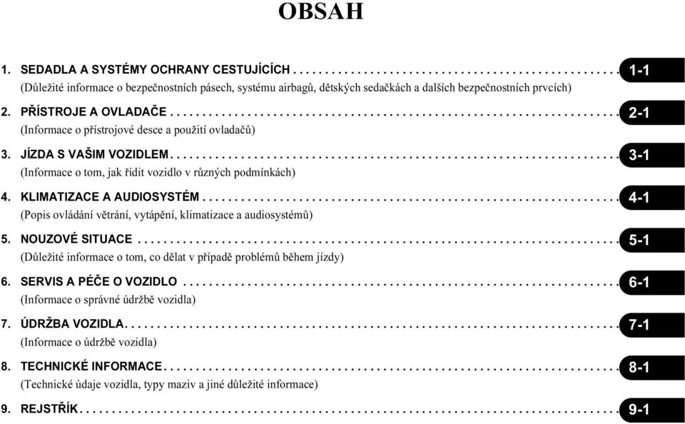 ...................................................................... 3-1 (Informace o tom, jak řídit vozidlo v různých podmínkách) 4. KLIMATIZACE A AUDIOSYSTÉM.