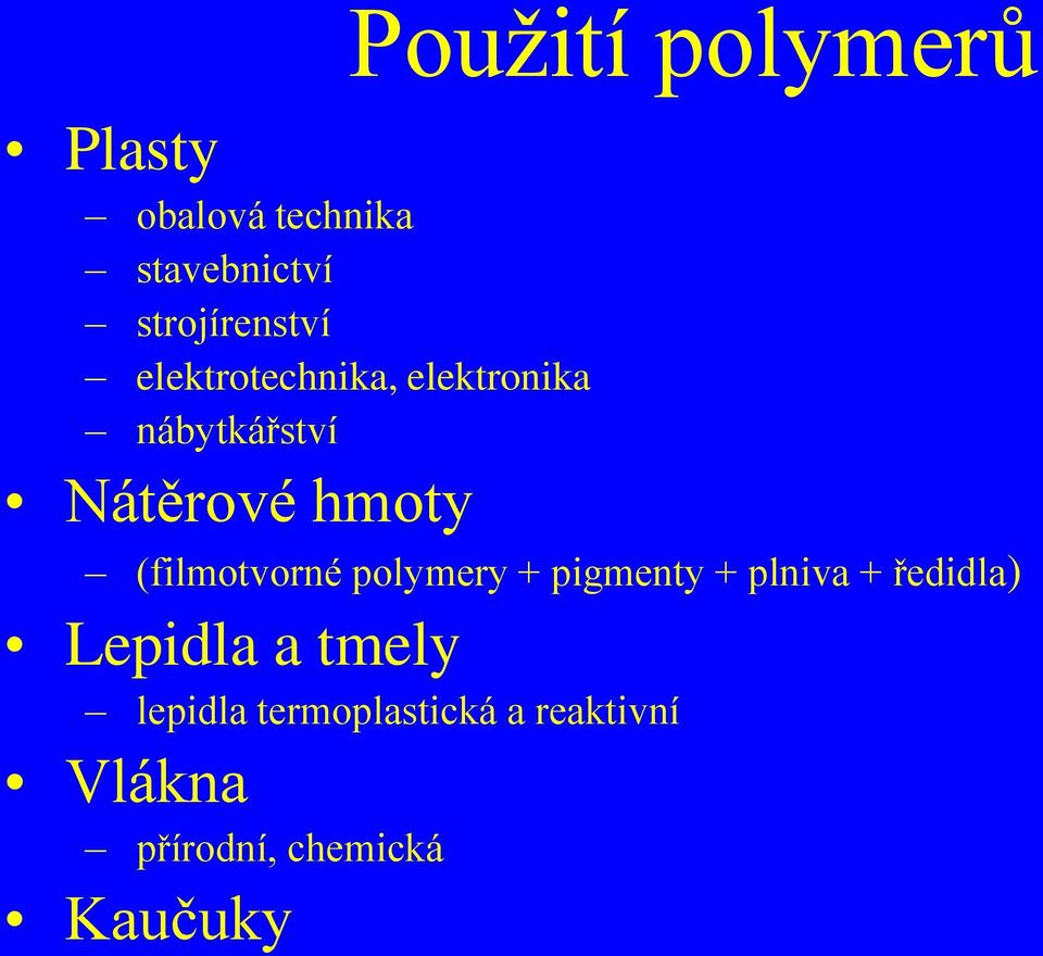 hmoty (filmotvorné polymery + pigmenty + plniva + ředidla)