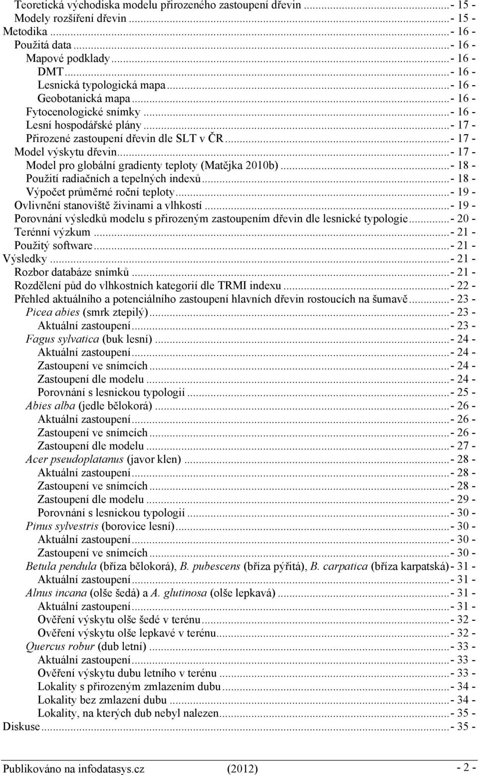 ..- 17 - Model výskytu dřevin...- 17 - Model pro globální gradienty teploty (Matějka 2010b)...- 18 - Použití radiačních a tepelných indexů...- 18 - Výpočet průměrné roční teploty.