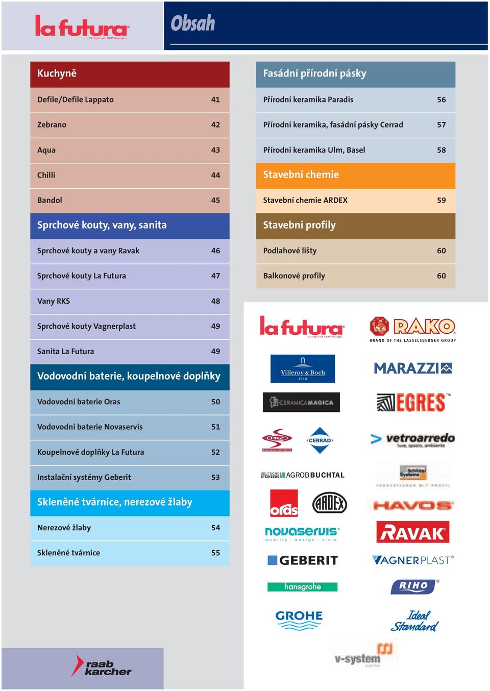 lišty 60 Sprchové kouty La Futura 47 Balkonové profily 60 Vany RKS 48 Sprchové kouty Vagnerplast 49 Sanita La Futura 49 Vodovodní baterie, koupelnové doplňky Vodovodní