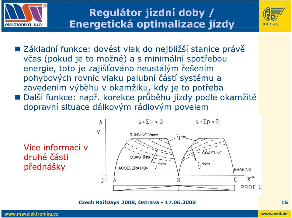 palubní částí systému a zavedením výběhu v okamžiku, kdy je to potřeba Další funkce: např.