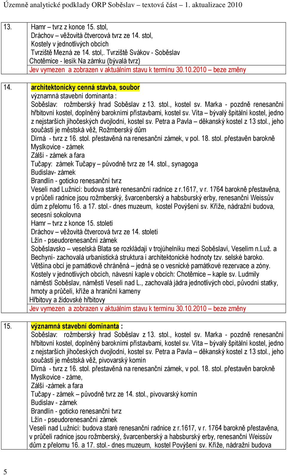 Kostely v jednotlivých obcích Tvrziště Mezná ze 14. stol,.