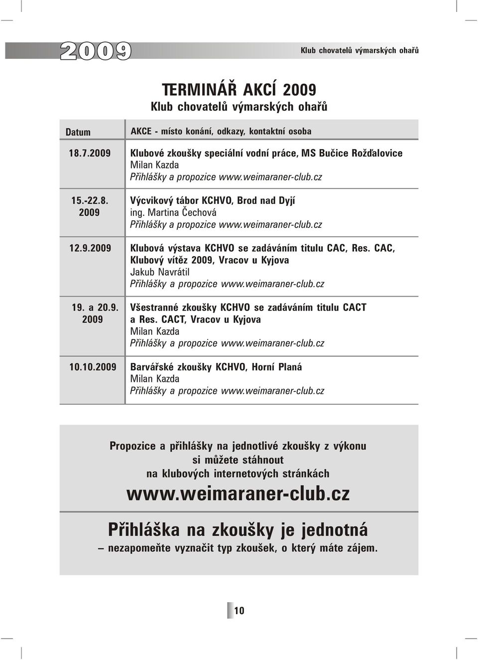 Martina Čechová Přihlášky a propozice www.weimaraner-club.cz 12.9.2009 Klubová výstava KCHVO se zadáváním titulu CAC, Res.