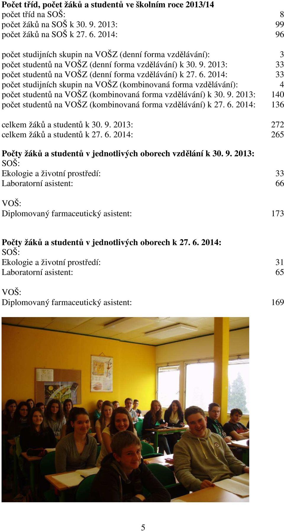 2014: 33 počet studijních skupin na VOŠZ (kombinovaná forma vzdělávání): 4 počet studentů na VOŠZ (kombinovaná forma vzdělávání) k 30. 9.