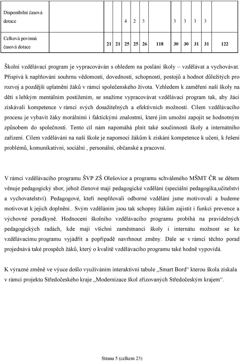 Vzhledem k zaměření naší školy na děti s lehkým mentálním postižením, se snažíme vypracovávat vzdělávací program tak, aby žáci získávali kompetence v rámci svých dosažitelných a efektivních možností.